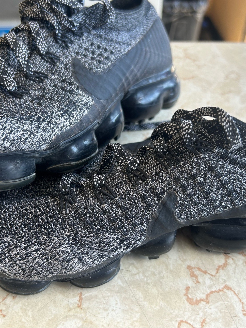 Nike Men's Black and Gray Knit VaporMax Style Athletic Shoes
